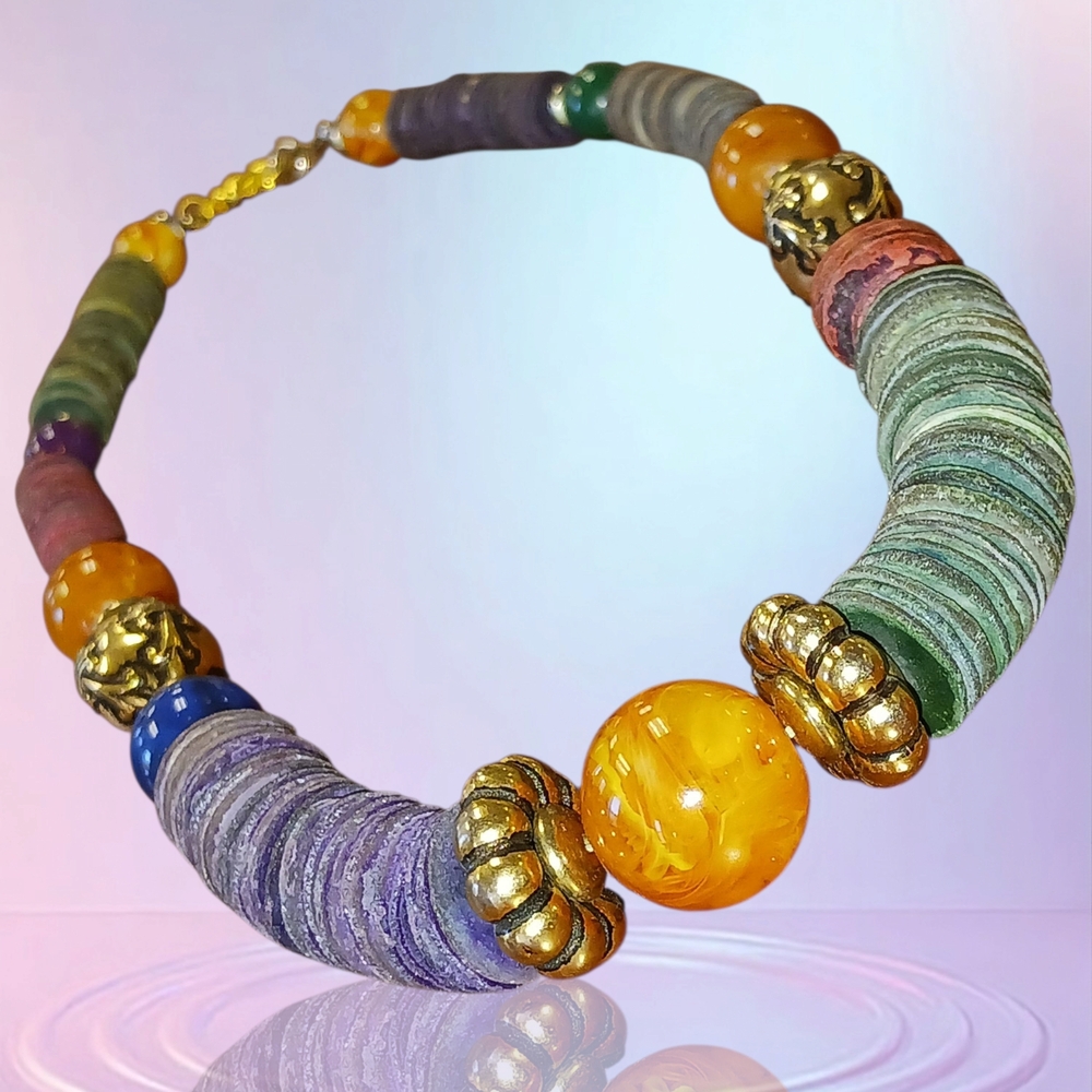 Colorful Beaded Necklace with Gold Tone Accents